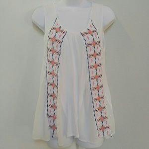 Boho embroidered white tank top. Size M